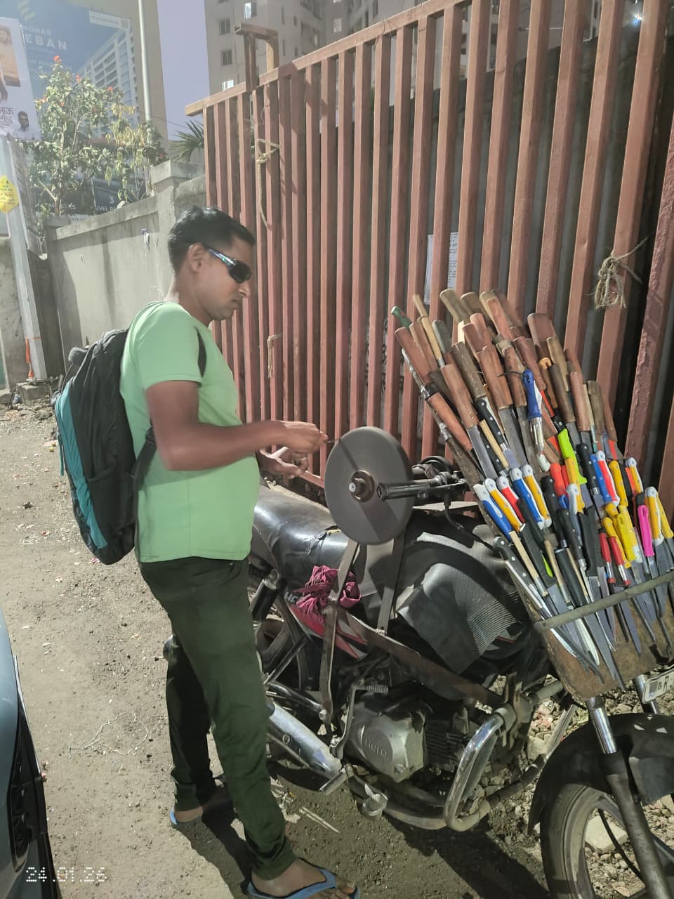 Knife sharpener at work